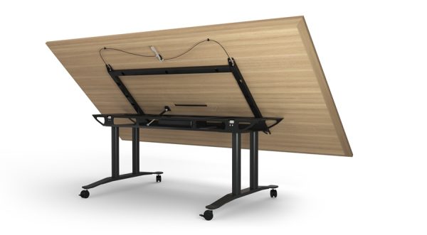 wooden flip top boardroom table on wheels